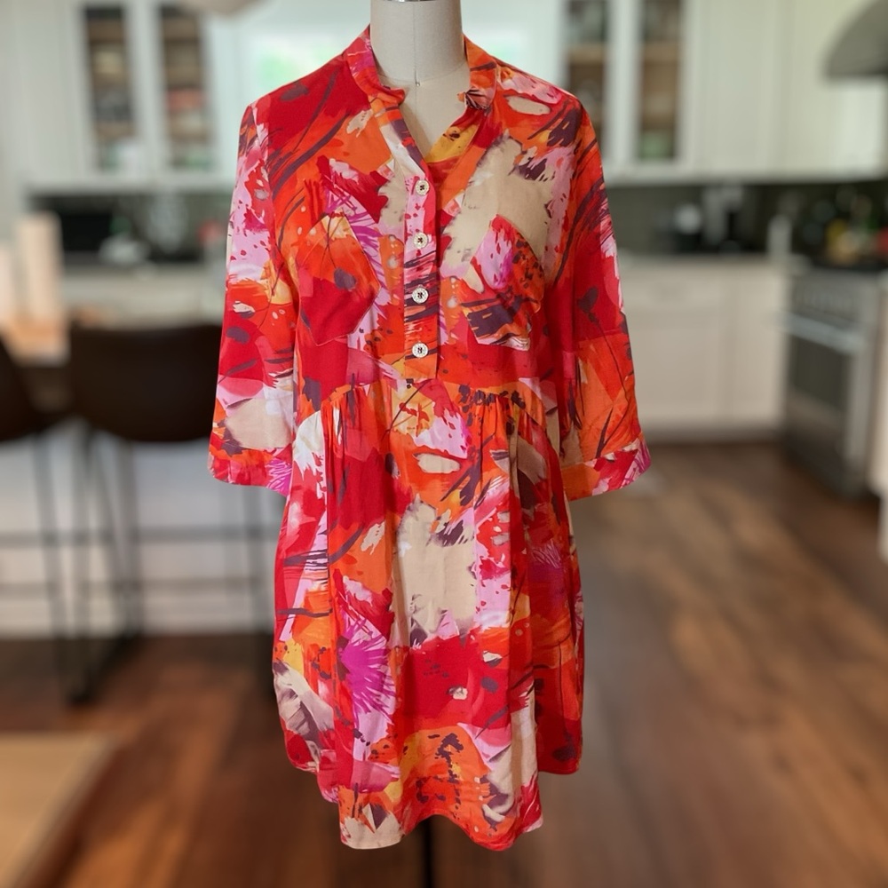 HELMUT LANG Silk Cotton Blend Tunic Mini MIDI Dress Medium EUC